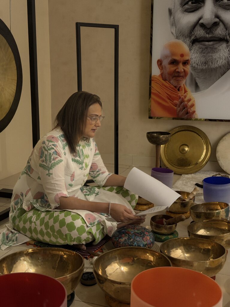 Sound healing therapy near me in Mumbai session with singing bowls and guided relaxation setup