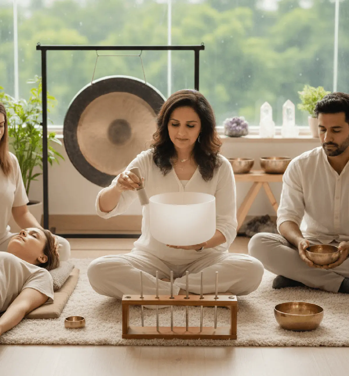 Sound healing therapy session in Mumbai using crystal singing bowl and tuning forks